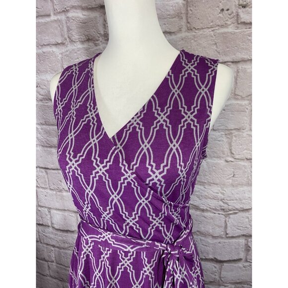 41 Hawthorn Medium Purple Gray Kassidy Wrap Fit Flare Geometric Dress 054 - Picture 6 of 15